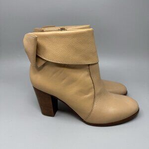 Kate Spade New York Bootie Women Size 6.5 Beige Bow Leather Ankle Lanise